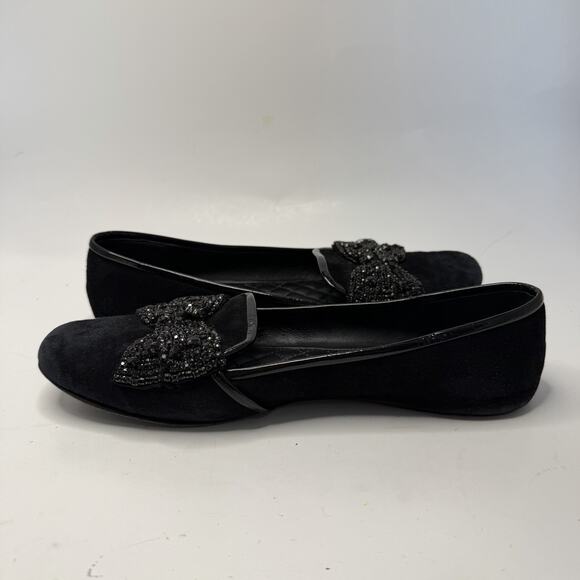 Tory Burch Carissa Embellished Bow Suede Leather Black Ballet Flat Size 7.5 M - Picture 8 of 14